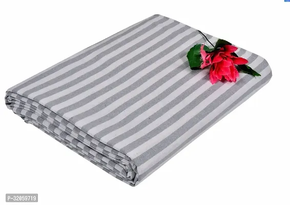 Comfortable White Cotton Striped Double Bedsheet-thumb0