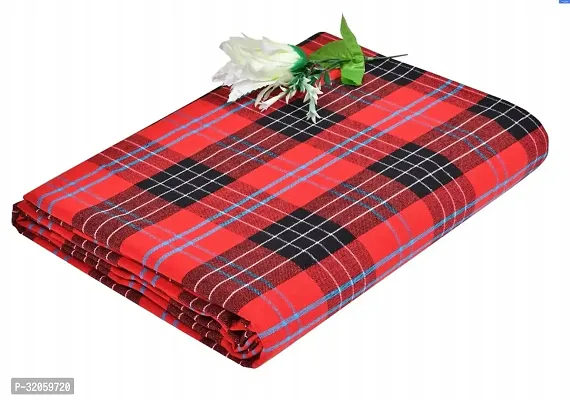 Comfortable Red Cotton Checked Double Bedsheet-thumb0