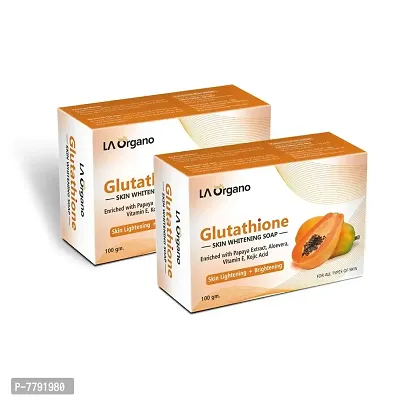 LA Organo Glutathione Papaya Skin Whitening Soap, with Vitamin E  C for Skin Lightening  Brightening, Kojic Acid, Dark Spot and Dead Skin Cell Removal, Fairness Soap For All Skin Type (Pack of 2)