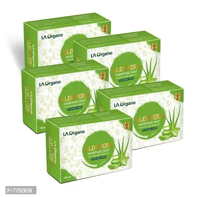 LA Organo Aloe Vera Handmade Natural Bath Soap Enrich with Vitamin E,Glycerine - 100gm-(Pack of 5)