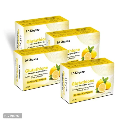 LA Organo Glutathione Soap For Skin Whitening, Lightening and Brightening, with Lemon Extracts, Aloe Vera, Kojic Acid, Anti-aging, Dark Circle, Sun Damage Corrector, For Fair Skin (Pack of 4)-thumb0