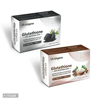 LA Organo Glutathione Charcoal & Shea Cocoa Butter Soap for Lightening & Brightening For All Skin Type (Pack of 2)-thumb0