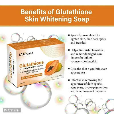 LA Organo Glutathione Papaya Skin Whitening Soap, with Vitamin E & C for Skin Lightening & Brightening, Kojic Acid, Dark Spot and Dead Skin Cell Removal, Fairness Soap For All Skin Type (Pack of 6)-thumb3