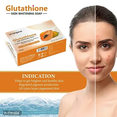 LA Organo Glutathione Papaya Skin Whitening Soap, with Vitamin E  C for Skin Lightening  Brightening, Kojic Acid, Dark Spot and Dead Skin Cell Removal, Fairness Soap For All Skin Type (Pack of 3)-thumb3