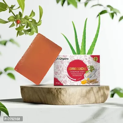 LA Organo Ashwgandha Handmade Natural Bath Soap, Orange Flavour Enriched with Olive Oil - 100gm-(Pack of 2)-thumb2