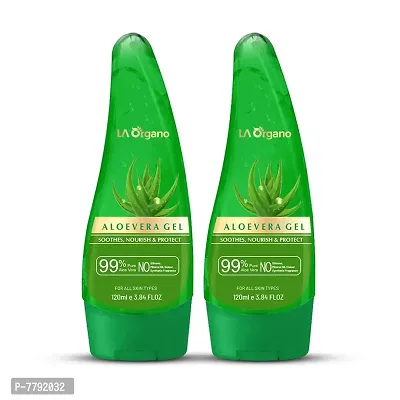 LA Organo Aloe Vera Gel For Skin, Face, Hair, Aftershave Lotion, Sunburn and Acne Relief, Deeply Hydrating and Repairing (Pack of 2)