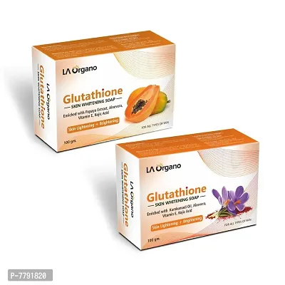 LA Organo Glutathione Papaya & Kumkumadi Soap For Lightening, Brightening For All Skin Type (Pack of 2)-thumb0