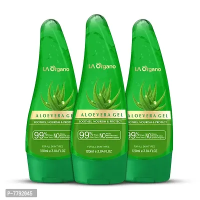 LA Organo Pure Aloe Vera Gel From Freshly Cut Aloe Plants for Face Glow, Skin Moisturizer and Hair Growth Deeply Hydrating, Repairing Daily Moisturizer, Aftershave Lotion - 120 ml ( Pack of 3 )