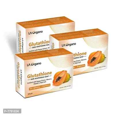 LA Organo Glutathione Papaya Skin Whitening Soap, with Vitamin E  C for Skin Lightening  Brightening, Kojic Acid, Dark Spot and Dead Skin Cell Removal, Fairness Soap For All Skin Type (Pack of 3)-thumb0