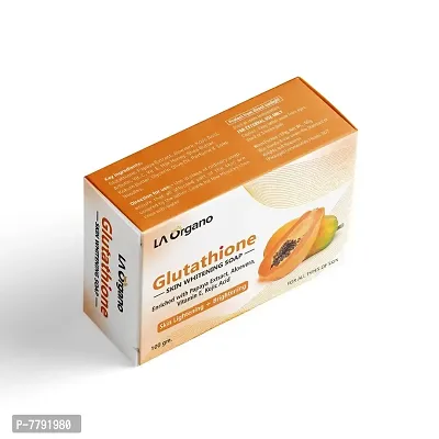 LA Organo Glutathione Papaya Skin Whitening Soap, with Vitamin E  C for Skin Lightening  Brightening, Kojic Acid, Dark Spot and Dead Skin Cell Removal, Fairness Soap For All Skin Type (Pack of 2)-thumb2