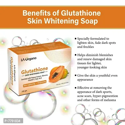 LA Organo Glutathione Papaya Skin Whitening Soap, with Vitamin E  C for Skin Lightening  Brightening, Kojic Acid, Dark Spot and Dead Skin Cell Removal, Fairness Soap For All Skin Type (Pack of 3)-thumb4