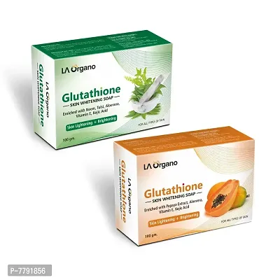 LA Organo Glutathione Papaya & Neem Tulsi Soap For Lightening, Brightening For All Skin Type (Pack of 2)-thumb0