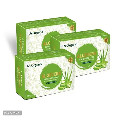 LA Organo Aloe Vera Handmade Natural Bath Soap Enrich with Vitamin E,Glycerine - 100gm-(Pack of 3)-thumb0
