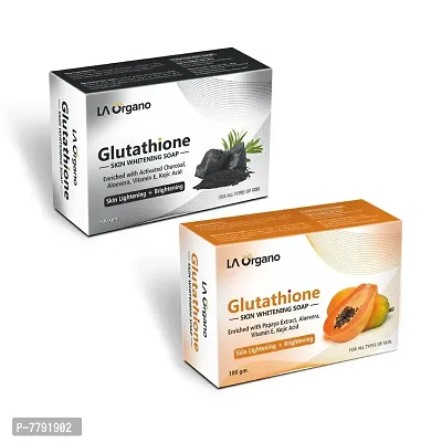 LA Organo Glutathione Charcoal  Papaya Soap for Lightening  Brightening For All Skin Type (Pack of 2)