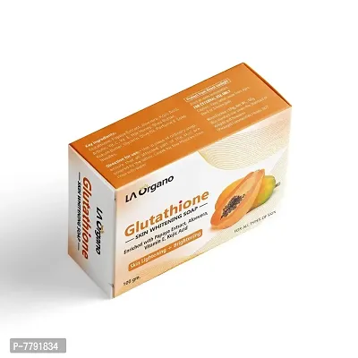 LA Organo Glutathione Papaya Skin Whitening Soap, with Vitamin E  C for Skin Lightening  Brightening, Kojic Acid, Dark Spot and Dead Skin Cell Removal, Fairness Soap For All Skin Type (Pack of 3)-thumb2