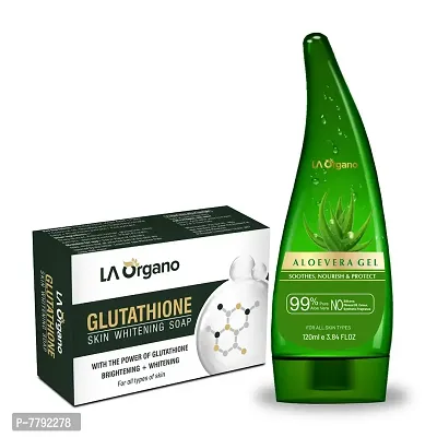 LA Organo Glutathione Skin whitening Soap, 75 g With Aloe Vera Multipurpose Beauty Gel, 120 g For Perfect Skin Combo