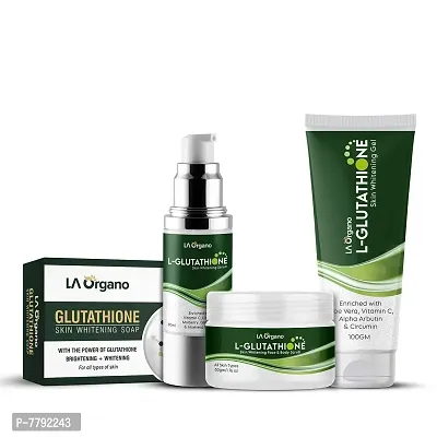 LA Organo Glutathione Scrub, 50g  Glutathione Gel, 100g  Serum, 30ml  Glutatione Soap, 100g (Pack of 4)