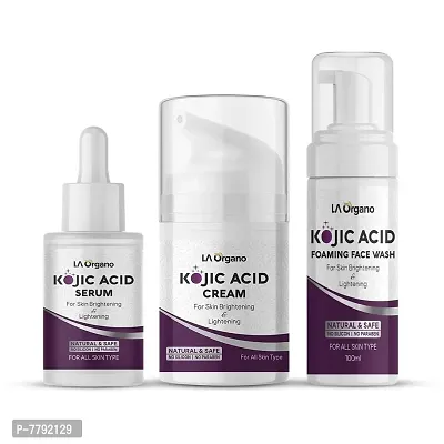 LA Organo Kojic Acid Face Serum, Face Cream  Foaming Face Wash for Skin Brightening  Lightening (Pack of 3) 180g