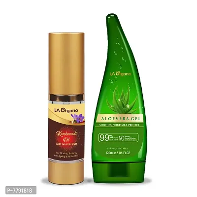 LA Organo Kumkumadi Oil Enriched with Gold Dust, 30ml & Aloe Vera Multipurpose Beauty Gel, 120ml For Daily Skin Care Combo-thumb0