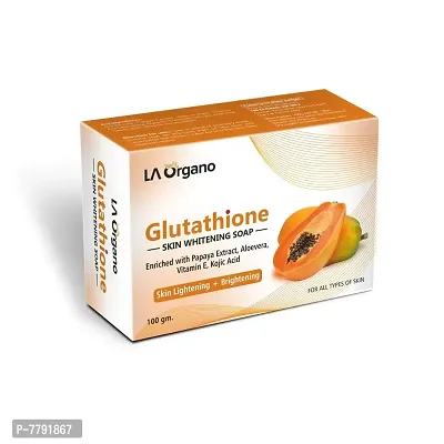 LA Organo Glutathione Papaya Skin Whitening Soap; with Vitamin E and C; Dark Spot and Dead Skin Cell Removal; 100 g