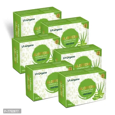 LA Organo Aloe Vera Handmade Natural Bath Soap Enrich with Vitamin E,Glycerine - 100gm-(Pack of 6)-thumb0