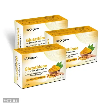 LA Organo Glutathione Haldi Chandan Skin Lightening & Brightening Soap For All Skin Type (100gm) Pack of 3-thumb0