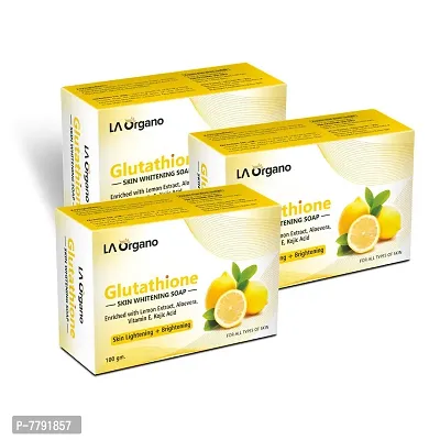 LA Organo Glutathione Soap For Skin Whitening, Lightening and Brightening, with Lemon Extracts, Aloe Vera, Kojic Acid, Anti-aging, Dark Circle, Sun Damage Corrector, For Fair Skin (Pack of 3)