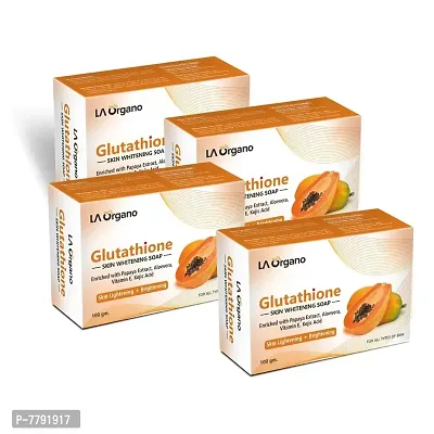 LA Organo Glutathione Papaya Skin Whitening Soap, with Vitamin E & C for Skin Lightening & Brightening, Kojic Acid, Dark Spot and Dead Skin Cell Removal, Fairness Soap For All Skin Type (Pack of 4) 100g each-thumb0