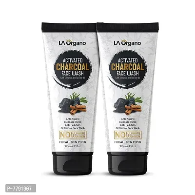 LA Organo Activated Charcoal Face Wash, 100 g each (Pack of 2)-thumb0
