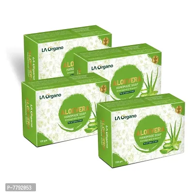 LA Organo Aloe Vera Handmade Natural Bath Soap Enrich with Vitamin E,Glycerine - 100gm-(Pack of 4)-thumb0
