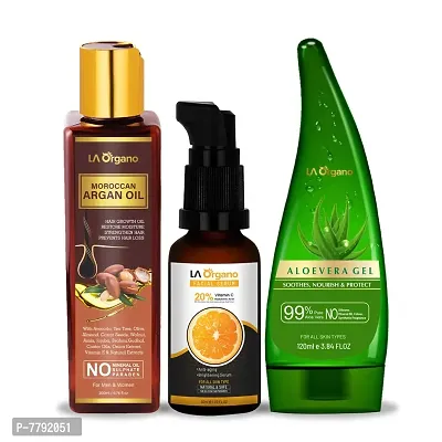 LA Organo Three Months Before The Wedding Combo For Hair Care and Skin Care (Face Serum 30ml, Aloe Vera Gel 120ml, Argan Hair Oil 200ml, 3 Items in the set)