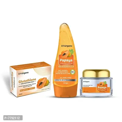 LA Organo Papaya Hydrating Face Gel, Papaya Cream & Papaya Soap for Anti-Ageing & Brighter Skin Tone (Pack of 3) 270g