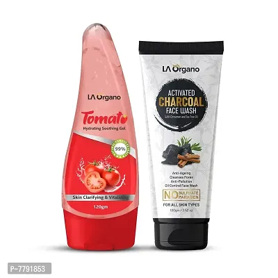 LA Organo Tomato Hydrating Soothing Gel & Activated Charcoal Face Wash (Pack of 2) 320g