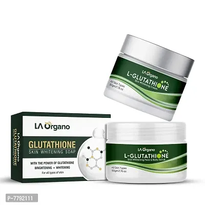 LA Organo Glutathione Cream, 50g & Glutathione Face Scrub, 50g & Glutathione Soap (Pack of 3)