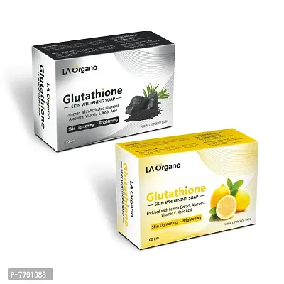 LA Organo Glutathione Charcoal & Lemon Soap for Lightening & Brightening For All Skin Type (Pack of 2)-thumb0