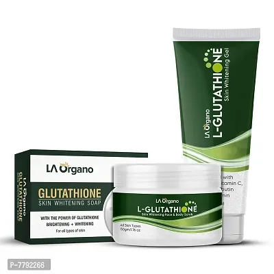 LA Organo Glutathione Scrub, 50g  Glutathione Gel, 100g  Glutatione Soap, 100g (Pack of 3)-thumb0