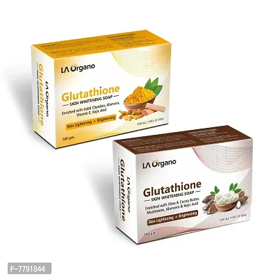 LA Organo Glutathione Haldi Chandan & Shea Cocoa Butter Soap for Lightening & Brightening for All Skin Type (Pack of 2)-thumb0