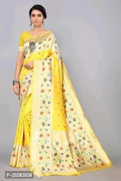 Elegant Yellow Art Silk Saree with Blouse piece For Women-thumb0