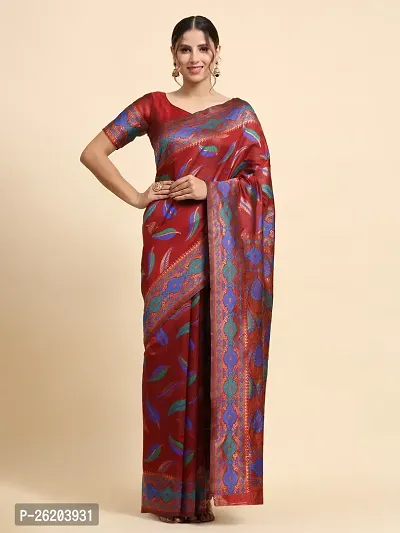Elegant Red Art Silk Saree with Blouse piece For Women-thumb0