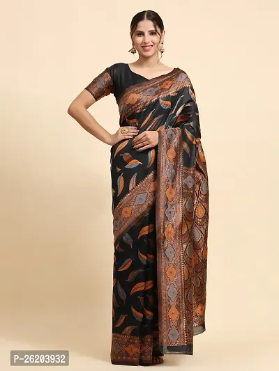 Elegant Black Art Silk Saree with Blouse piece For Women-thumb0
