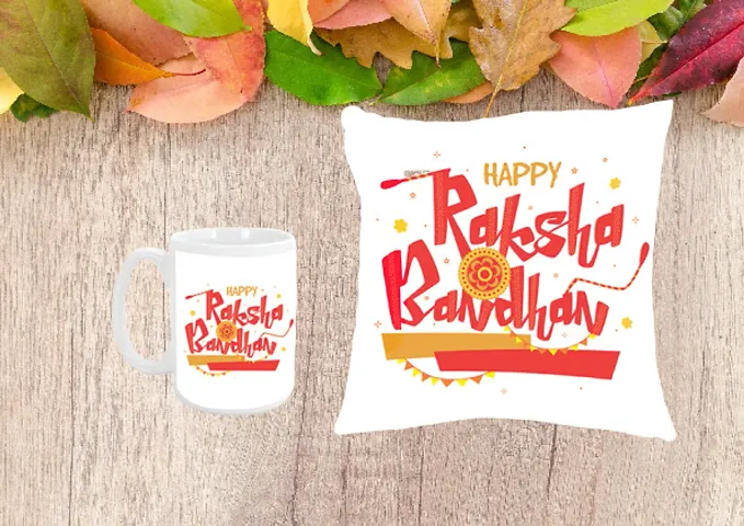 Rakshabandhan Printed Cushion Cover with Filler and Coffee Mug