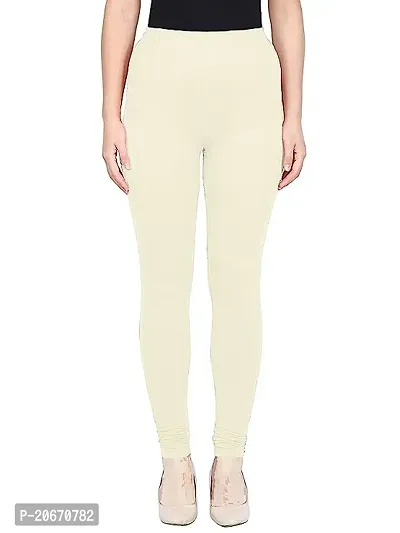 Stunning Off White Cotton Solid Leggings For Women-thumb0