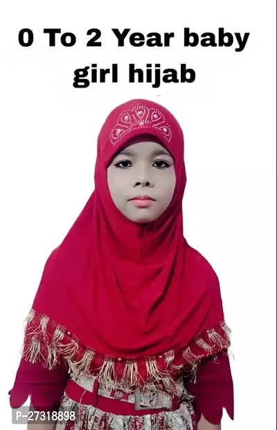 Contemporary Red Cotton Embellished Hijab For Girls-thumb0
