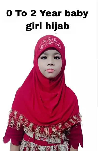 Contemporary Red Cotton Embellished Hijab For Girls