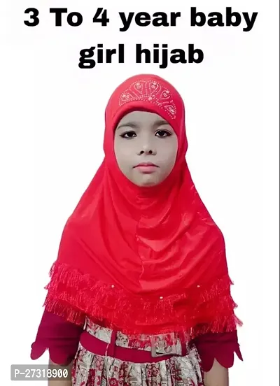 Contemporary Red Cotton Embellished Hijab For Girls