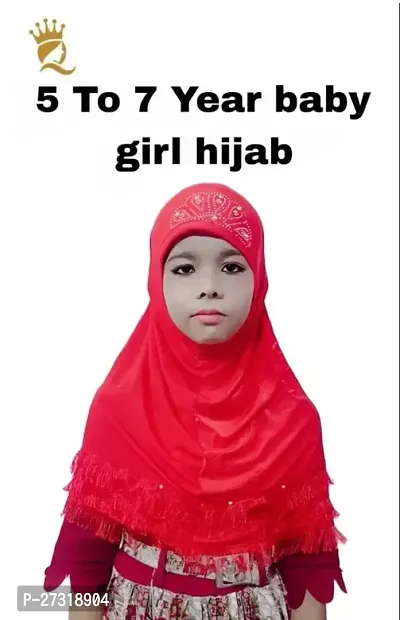 Contemporary Red Cotton Embellished Hijab For Girls-thumb0