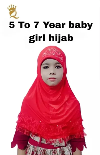 Contemporary Red Cotton Embellished Hijab For Girls