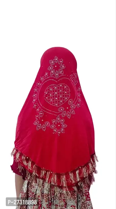 Contemporary Red Cotton Embellished Hijab For Girls-thumb2