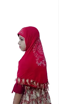 Contemporary Red Cotton Embellished Hijab For Girls-thumb2