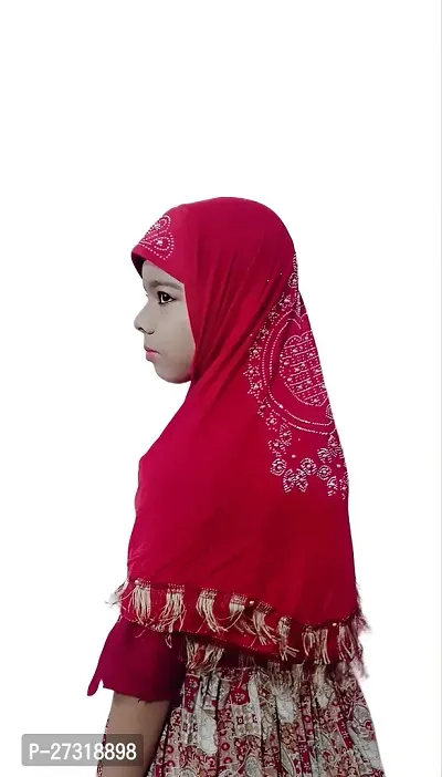 Contemporary Red Cotton Embellished Hijab For Girls-thumb3